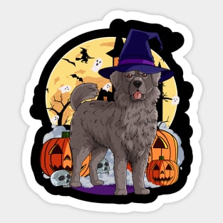 Newfoundland Dog Cute Witch Halloween Pumpkin Sticker